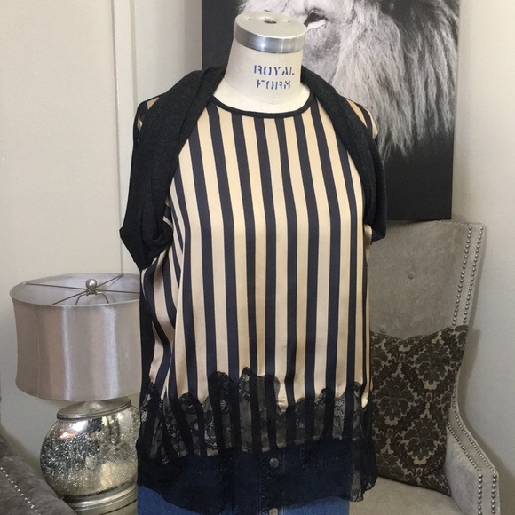 Zara Black & Gold Stripe Top - Picture 7 of 8